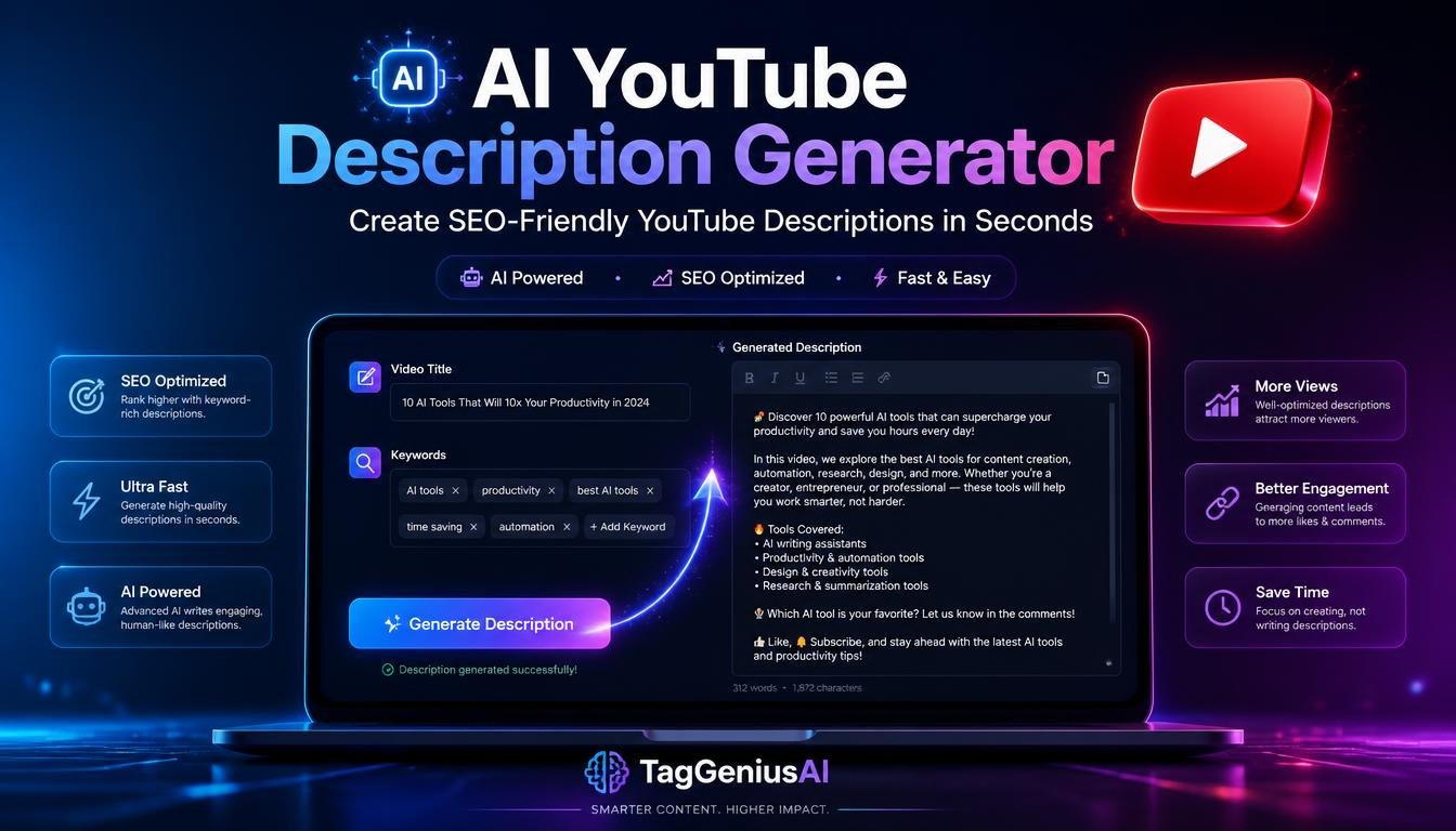 YouTube Description Generator by TagGeniusAI - AI powered tool